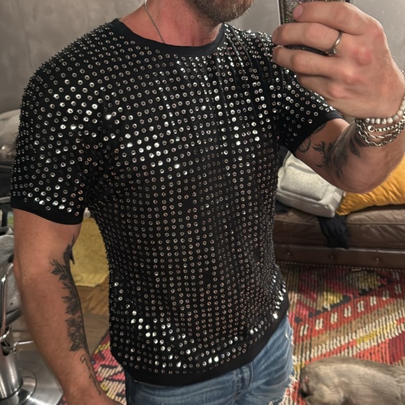 Diane Von, Furstenberg, unisex sequin and beads T-shirt in black and silver - Picture 3 of 12